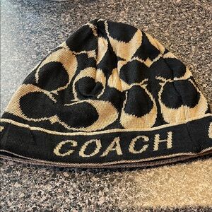 Coach Black and Tan Patterned Beanie
